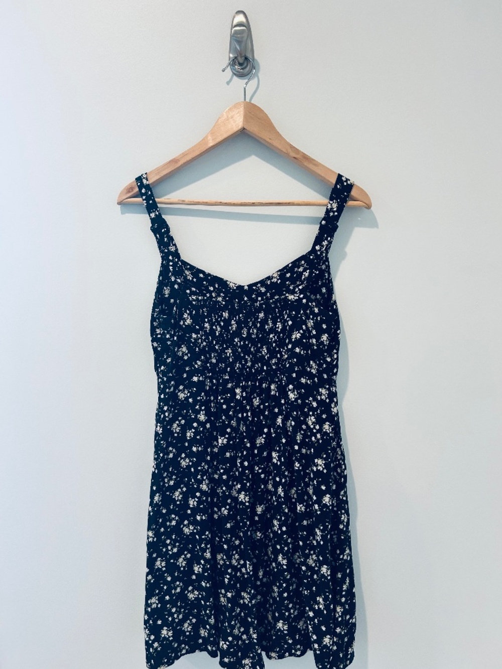 Old Navy Black and White Floral Square Neck Smocked Mini Dress Size S